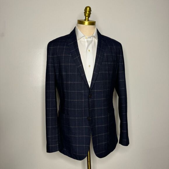Vince Camuto‎ Sport Coat Men's Plum Purple Check Linen 42R - Picture 1 of 11